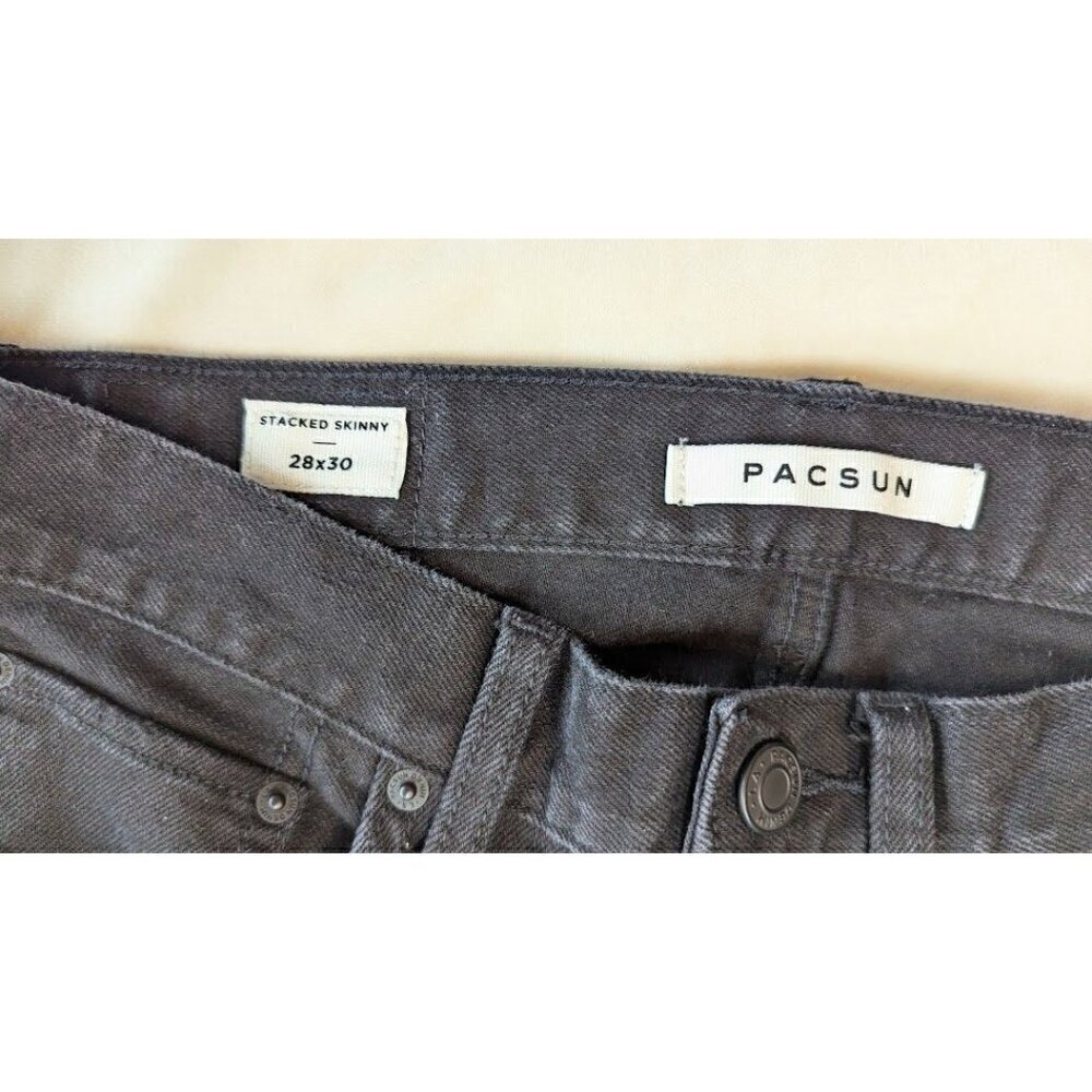 Pacsun Mens Jeans 28 X 30 Stacked Skinny Skate Punk Black Distressed — image 8 of 8